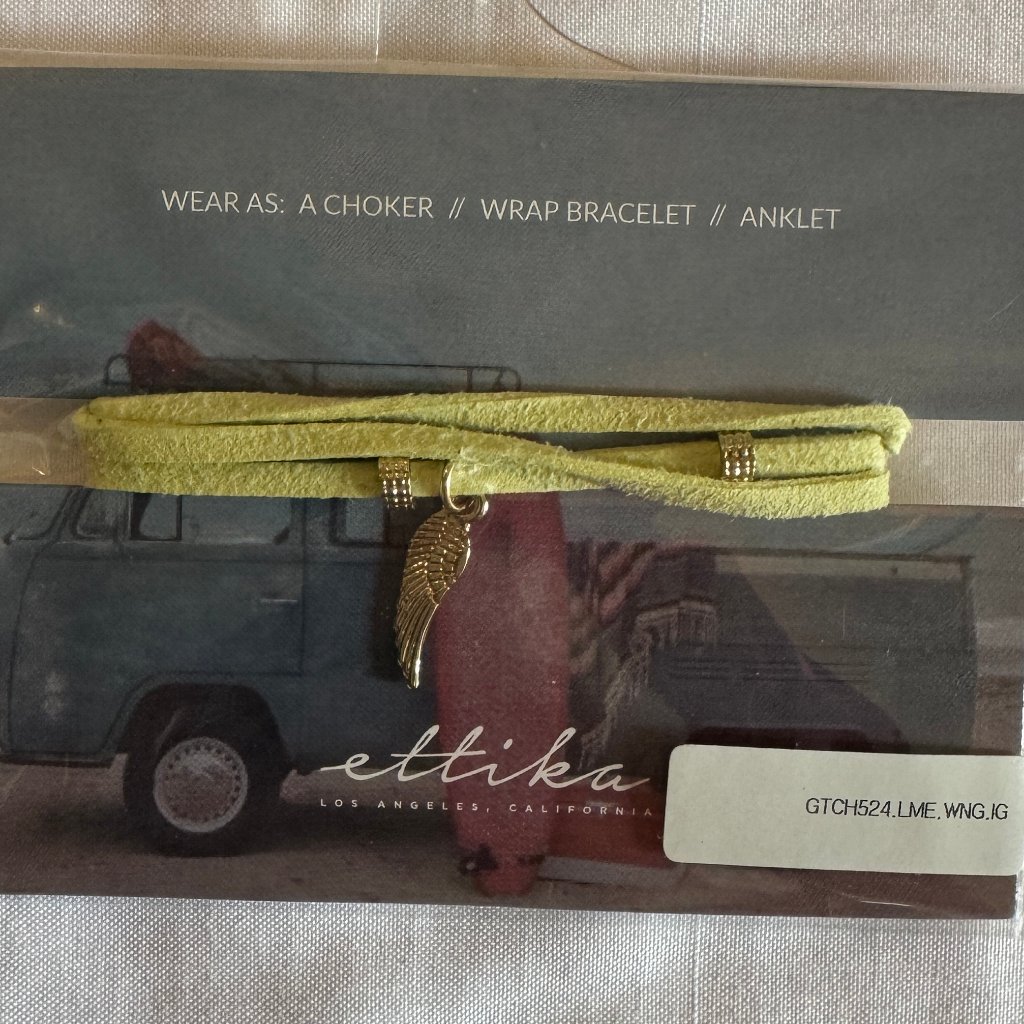 New Free People Ettika Lime Leather Wrap Bracelet With Wing Charm 18$